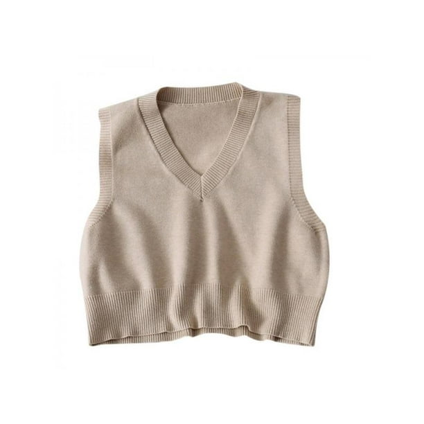 Women Knitted Vest Sleeveless Waistcoat Tank Top Crop V-neck Casual Loose